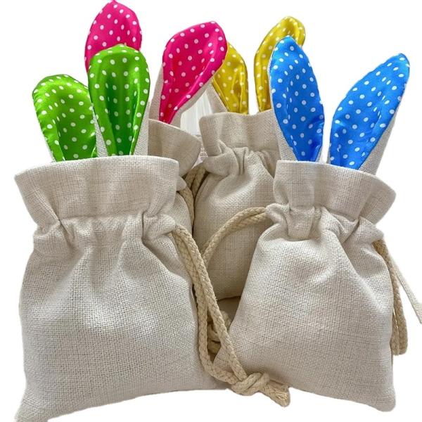 Sublimación de lino en blanco de Pascua de la cuerda de dibujo de la bolsa de conejo para el día de Pascua
