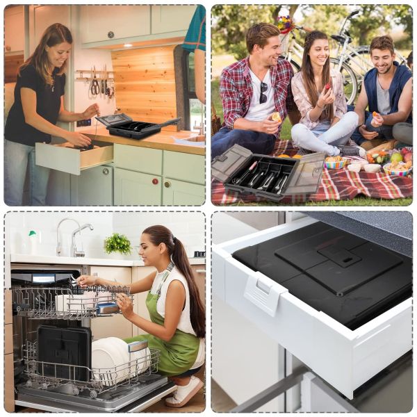 Оптимизируйте свой кухонный ящик с помощью поддонов и портативных столовых принадлежностей