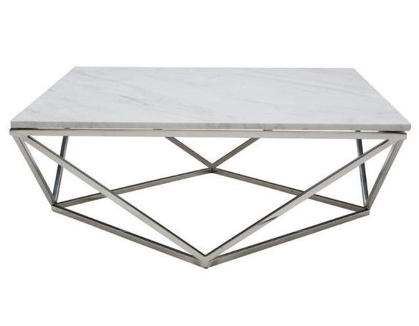 Unique Diamond shaped Stainless Steel Base Marble Top Console Coffee Tape