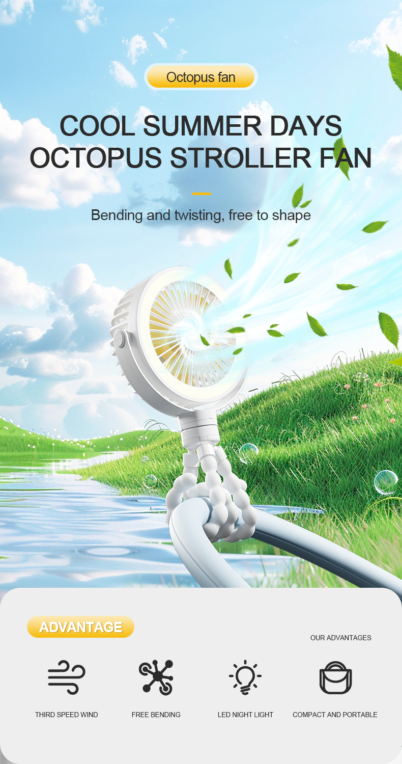 Wholesale Tailor Battery Capacity Flexible Arms Stand Rechargeable USB Portable Octopus Cooling Fan with LED Light