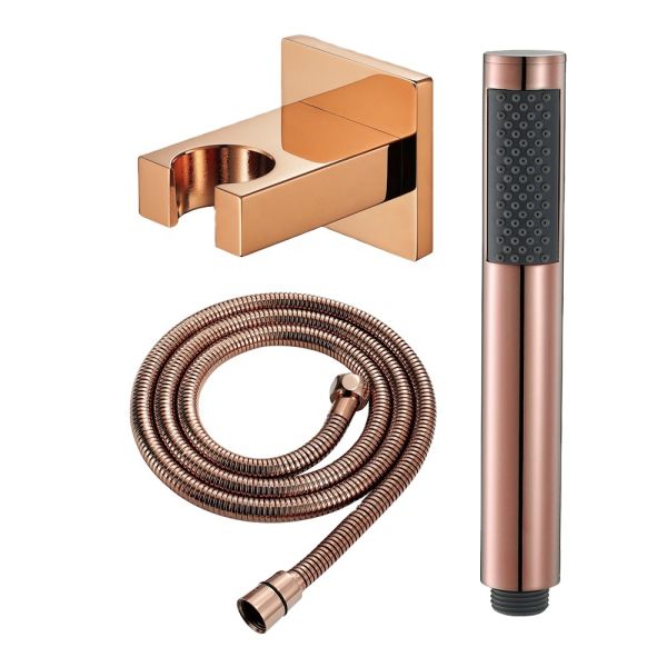 Stylish Round Rose Gold Copper Hand-Held Shower Head With Hose for Modern Bathrooms
