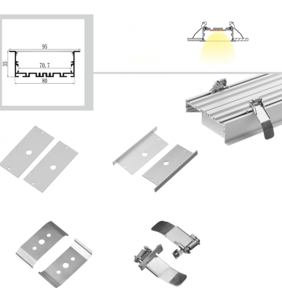 Embedded LED Recessed Profile Oblong Shape 95*35mm Aluminum LED Tape Channel