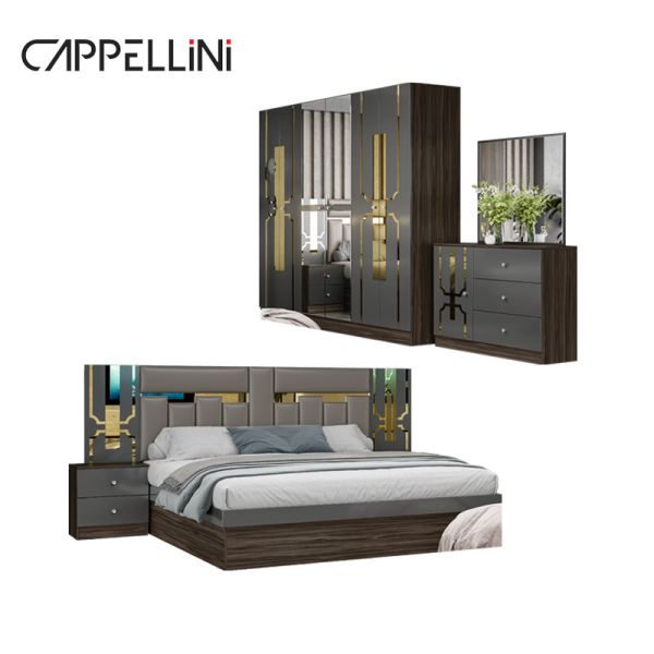 Foshan Wholesale Price King Size Wooden Leather Bed Room Home Modern Luxury Cheap Full Mdf Bedroom Furniture Set