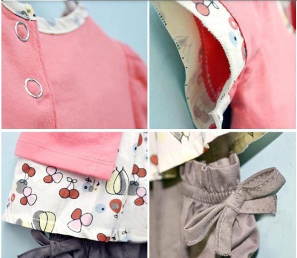 3 Pcs Baby Girls Fruits Pattern Top+Pants+Hat Set Outfits 0-3 Years Clothes