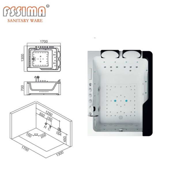 Выпущенный струю водоворотом воздушный пузырь массажа человека ванны 2 спа 1700*1300*680
