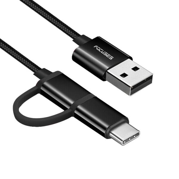 Nylon Braided 2 In 1 Charging Cable 3m OEM Type C USB 2.0 Cable