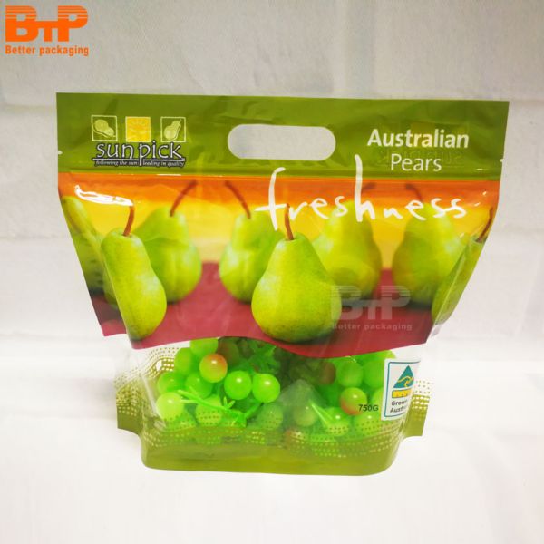 Biodegradable Material BOPP/CPP Orange Fresh Fruit Protection Packaging Zipper Bag With Hand Pick Hole
