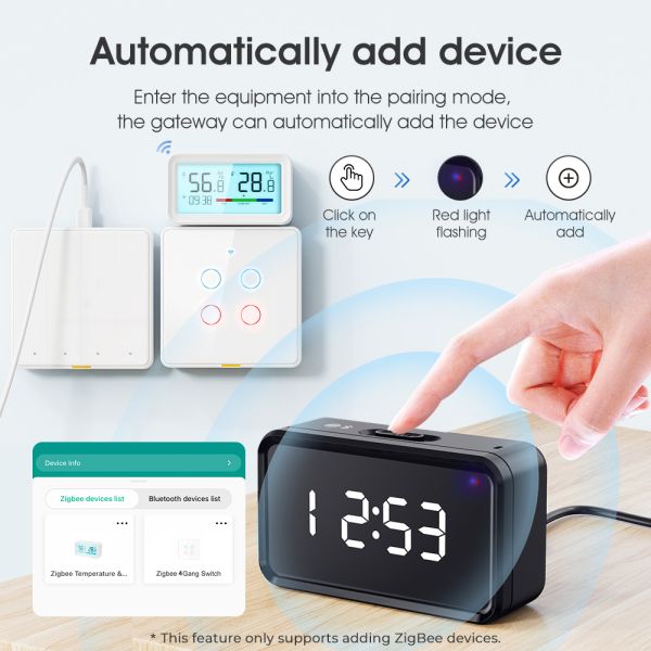 Tuya ZigBee Gateway with Time Display, Multi-Mode Smart Hub for Bluetooth Mesh, Alexa, Google Home, and Wireless Bridge Connectivity