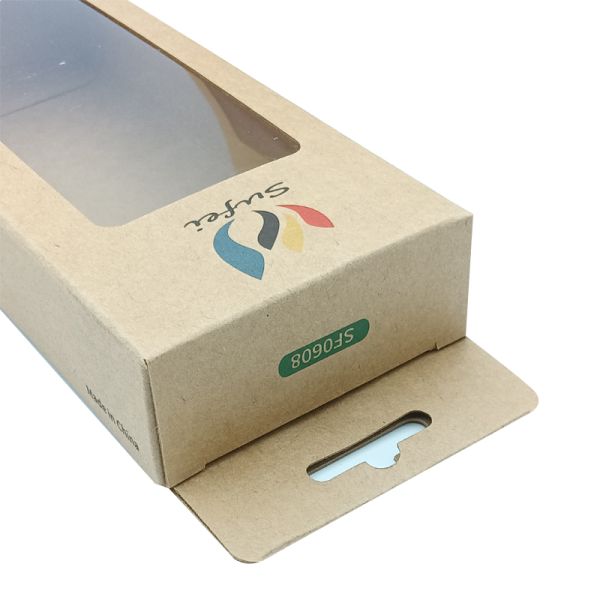 Boîte d'emballage électronique haute résistance Logo personnalisé Boîte en papier kraft brun avec fenêtre transparente