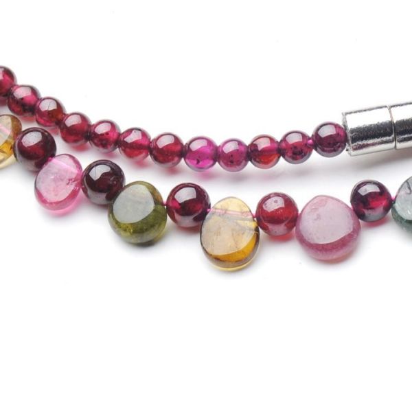 Pure natural garnet round bead + natural tourmaline necklace The rain princess necklace
