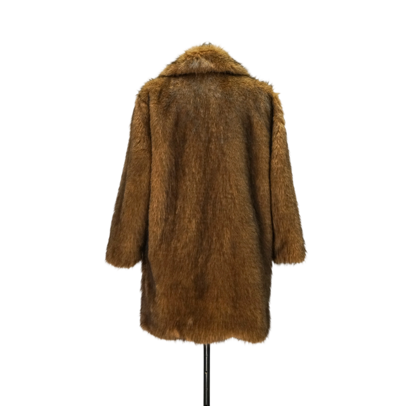 Rich Gradient Brown Mid-Length Faux Fur Coat with Soft and Smooth Texture for Autumn/Winter