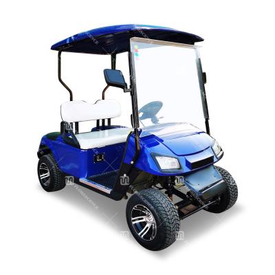 Carro de golfe azul EV de dois lugares 35 mph com buggy de estrada legal com pneus todo terreno