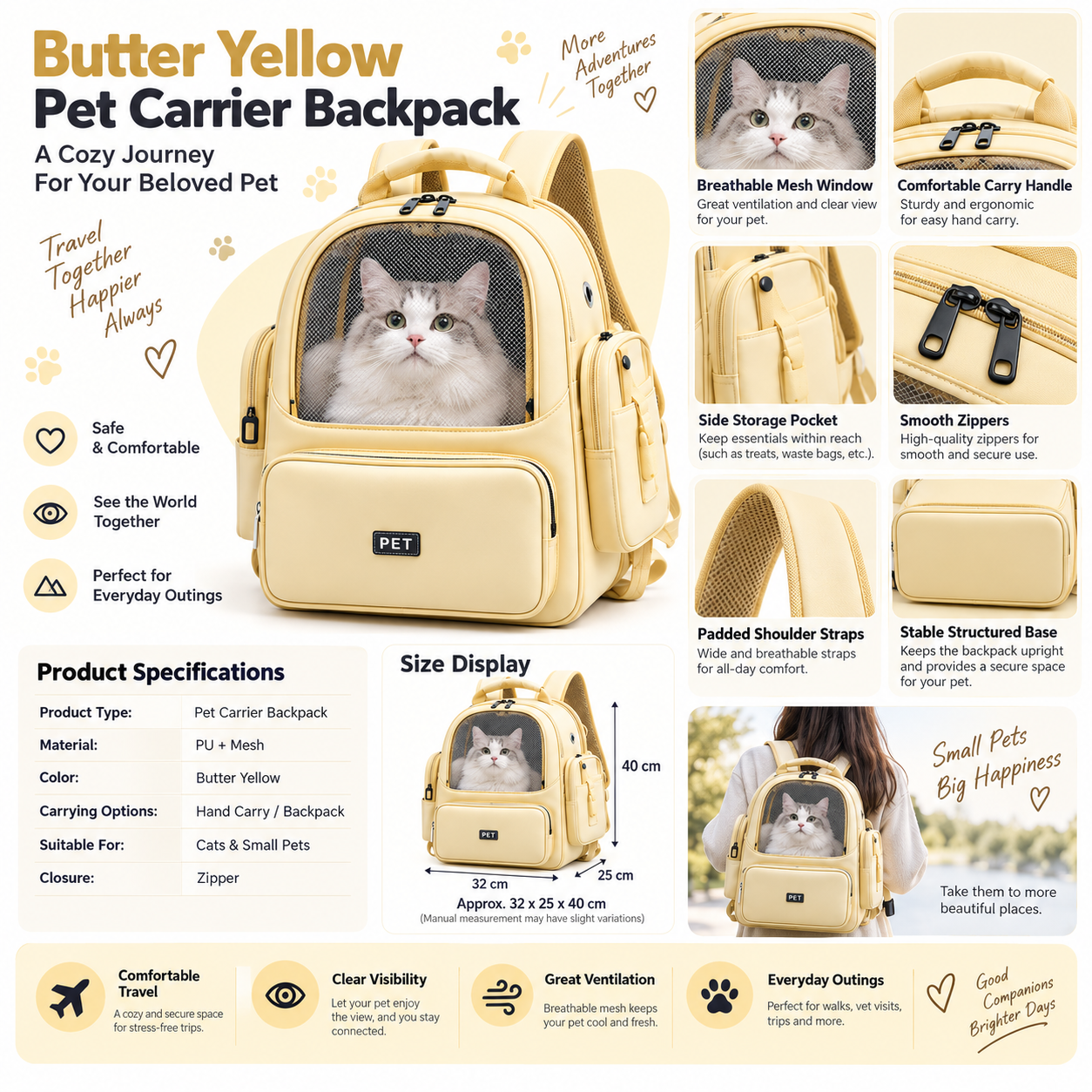 OEM ODM Pet Carrier Bag Manufacturer – Custom Crossbody Cat & Small Dog Carrier with Breathable Mesh, Padded Sling Design & Safety Leash