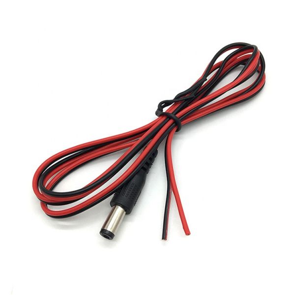 Rojo Negro DC Hombre 5.5x2.1mm Barril Jack a despojado Abierto Desnudo Fin de alambre de lata