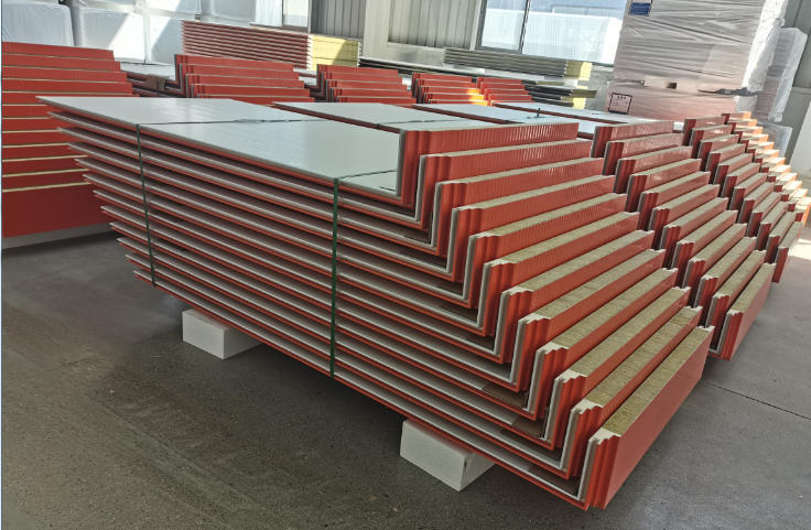 Wall And Roof Rock Wool Sandwich Panel Insulates Color Steel Sheet With Polyurethane Edge Sealing