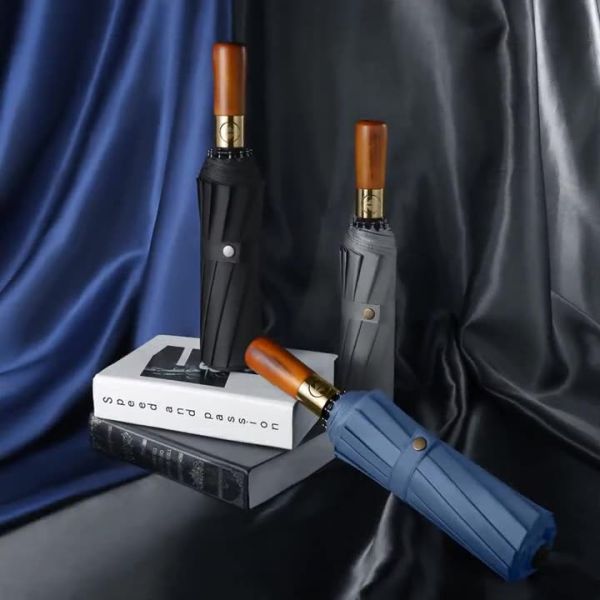 Business Gift Wooden Handle Umbrella with UV Block and Metal Shaft Customized Printing