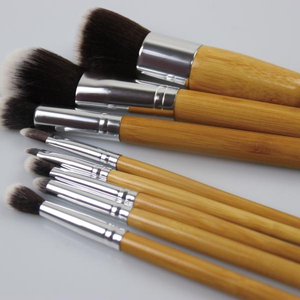 10Pcs Bamboo Makeup Brush Set , Vegan Cruelty Free Foundation Blending Brush