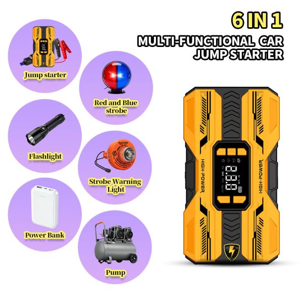 8000mAh Vehicle Emergency Jump Starter with Auto Power Cut Power Bank and Motorcycle Tire Inflator