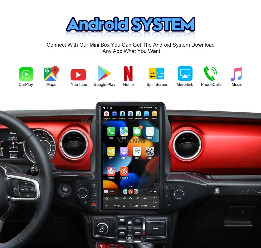 Tesla Style Wrangler Jeep Радио обновление 2018-2021 Замена стерео головного устройства Carplay