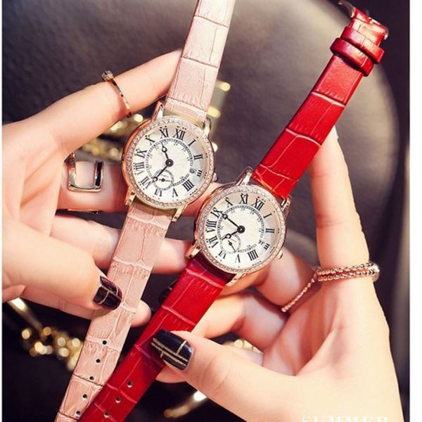 Leather Strap Women'S Digital Watch 210mm Length Strengthened Mineral Mirror