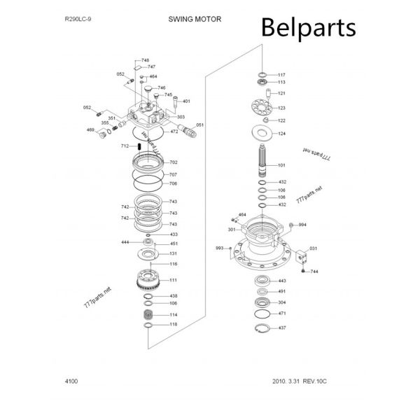 A máquina escavadora de Hyundai parte a unidade de motor amarela R290 do balanço R290-9 R290LC-7 31Q8-10130
