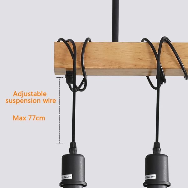 E27 Industrial Pendant Lighting, 3-Light Vintage Winding Lamp LOFT Bar wood pendant light(WH-VP-58)