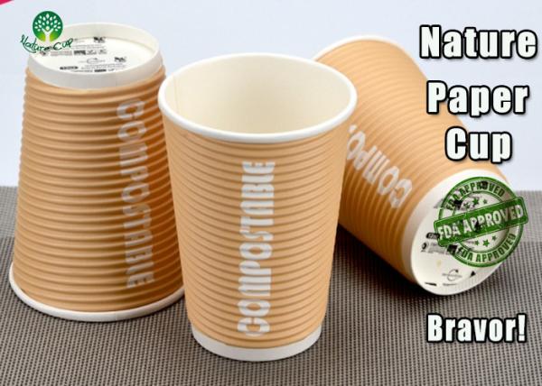 PLA Coated 12 Ounce Paper Cups , Disposable Double Wall Paper Coffee Cups