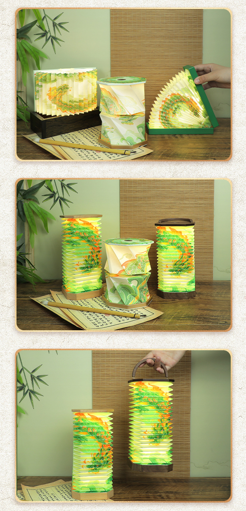 3500K Desk Origami Crinkle Paper Square Floor Lamp Rotating Dragon Boat Printing