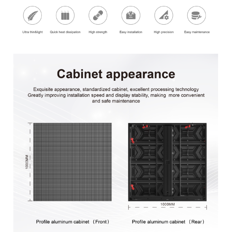 P2.97/P3.91/P4.81/P6.25/P7.81/P10 Fixed Series 1000*1000mm Profile Aluminum Cabinet For 500x250mm Module