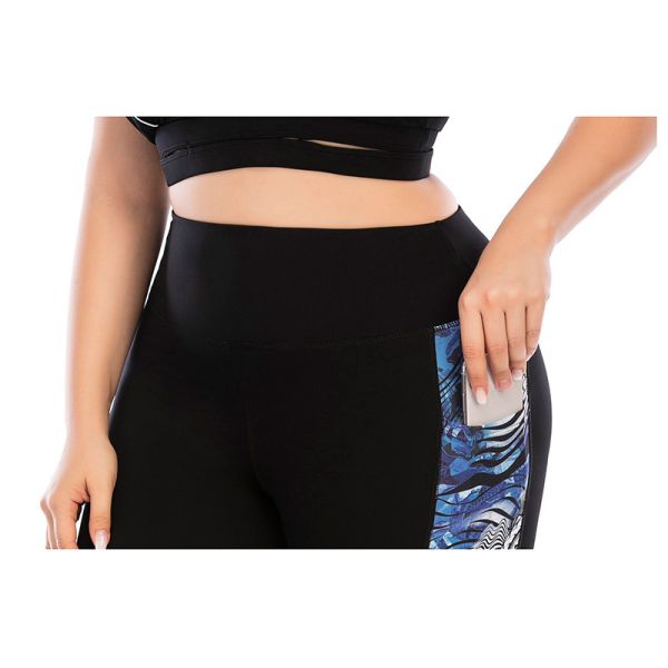 Stand Collar Plus Size 3 Piece Yoga Sets Side Pocket Squat Proof Womens Gym Set