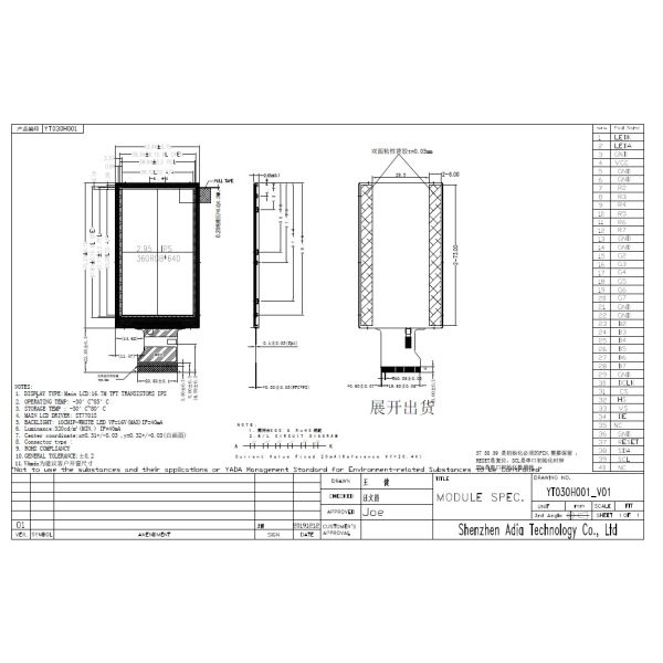 RoHS ST7701S Driver 360x640 3.0 Inch TFT LCD Displays
