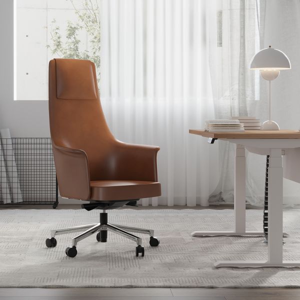 Luxury Executive Office Leather Chairs With Wheels and Adjustable Height