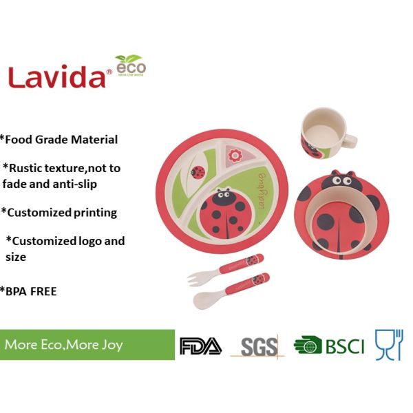 Food Grade Safe Children Bamboo Dinnerware Set Anti - Bacteria Easy Cleaning