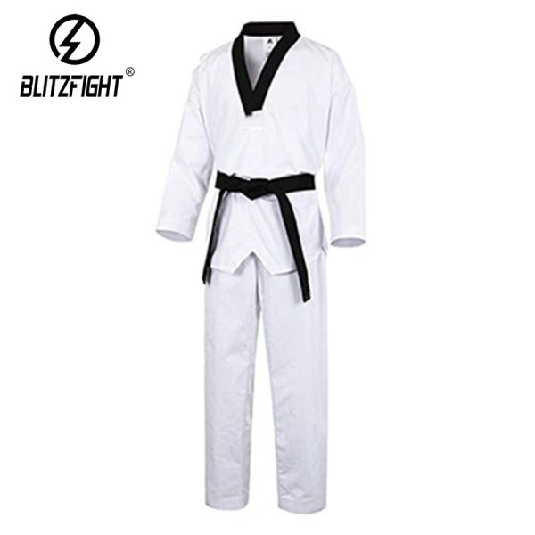 Tenue de Taekwondo rayée WTF en tissu pré-rétréci