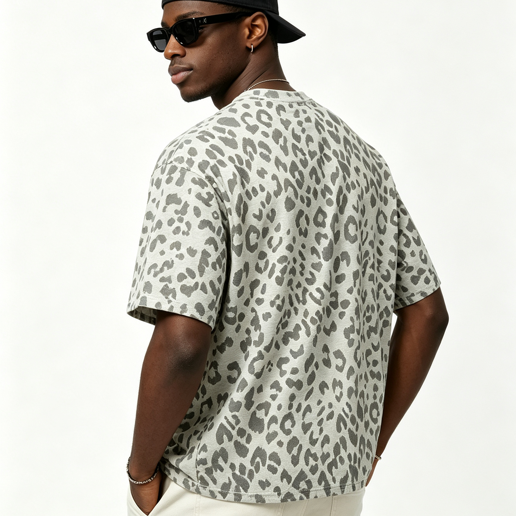 Men’s Leopard Print Quick-Dry T-Shirt 240G Oversized Casual Sportswear Summer Tee