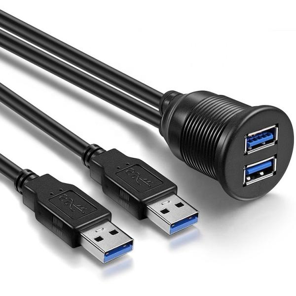 Panneau de tableau de bord de voiture masculin à féminin imperméable à l'eau Double câble d'extension USB 3.0 pour moto