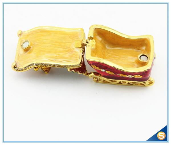 Enamel Craft Cute Bear Trinket Box Crystal Boat Shape Jewelry Box For Festival Gifts SCJ768