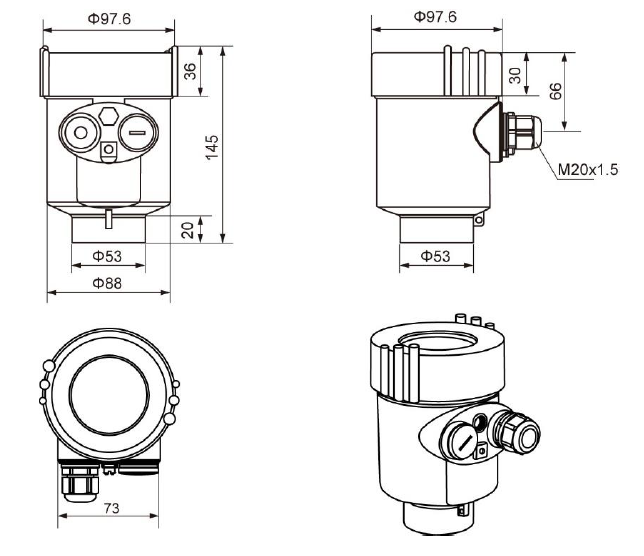 KLD800 зона неслышимости размера антенны датчика уровня PTFE радиолокатора серии 80G небольшая