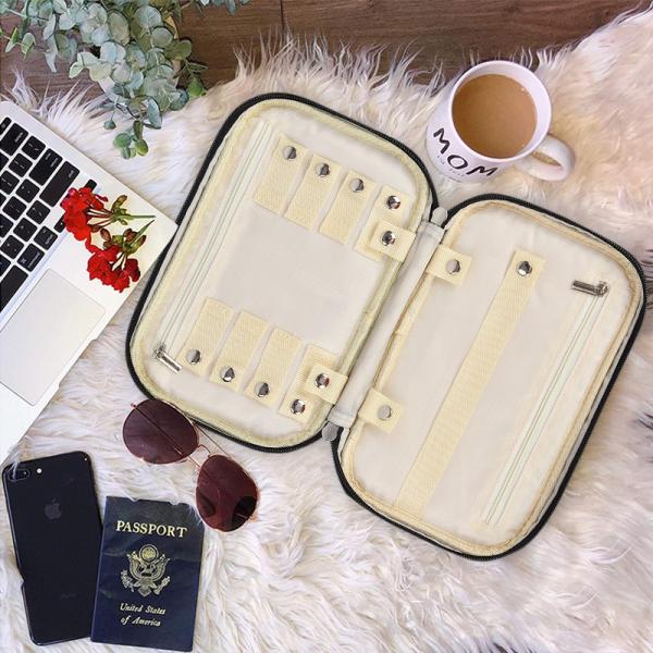 Quilted Zipper Jewelry Box Case Bag Packaging Travel 22x15x3.5cm