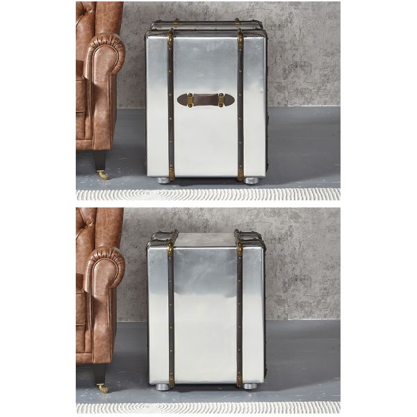 Nidea Industrial-Style Aluminum Trunk Cabinet American Country Industrial Bedside Table Storage Cabinet Vintage Storage Bedside