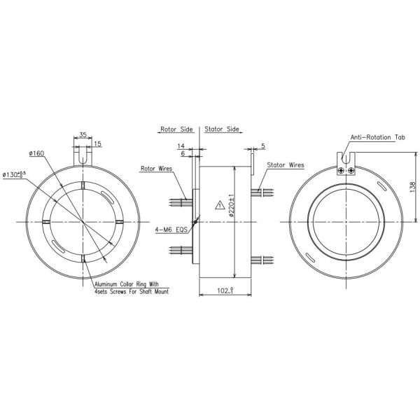 50 Rpm Industrial Slip Ring 400VDC Voltage Inner Diameter 130mm