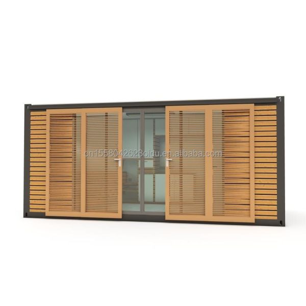 Alojamiento hotelero Casa de oficinas prefabricada de contenedores de 20 pies con puerta corredera de madera y ventanas de aleación de aluminio