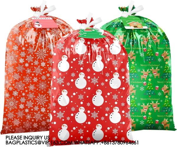 Large Christmas Gift Bags Oversized Christmas Bags 44X36 Large Size Plastic Gift Bags With Tag & Tie, Jumbo Large