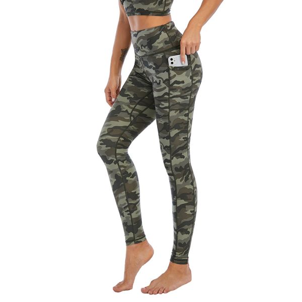 Camouflage High Waisted Workout Leggings Digital Printing Quick Dry