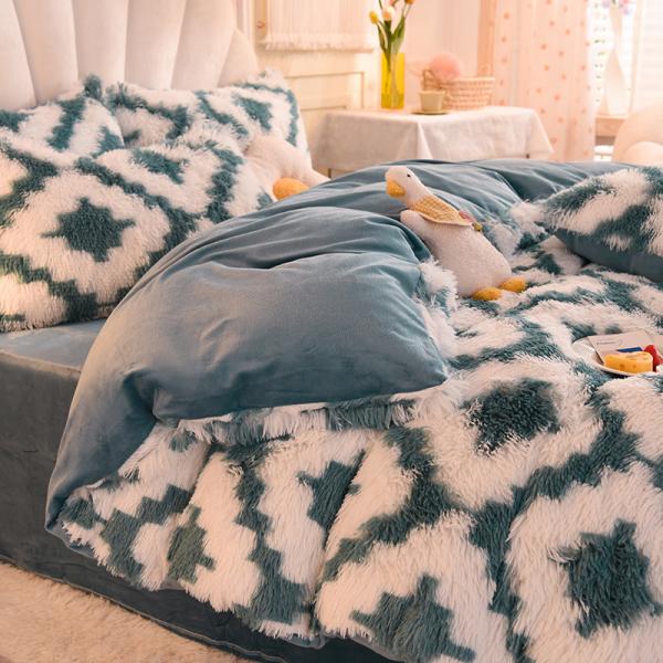 Modern Style Rainbow Color Shaggy Mink Velvet Crystal Velvet Bedding Duvet Cover Sets