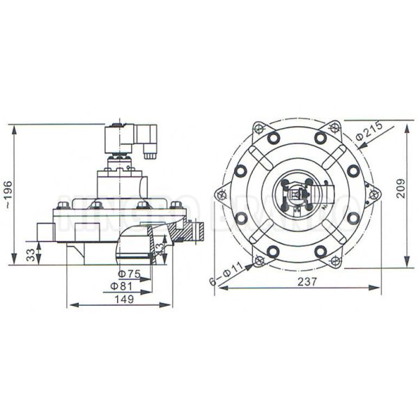 2.5'' Válvula de jato de pulso de imersão completa montada no tanque para coletor de poeira 24VDC 220VAC