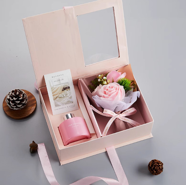 Luxury Scented Gift Box Premium Home Fragrance Rose Bouquet Set Flip Top Window Design