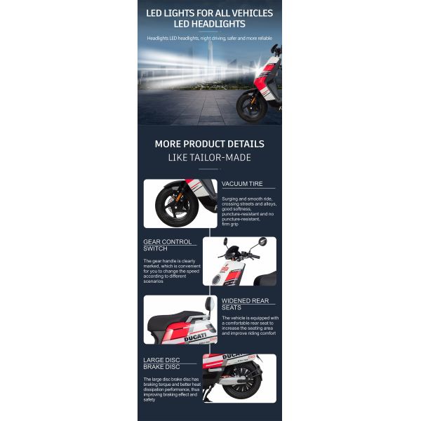 Commercial Light Electric Motorcycle Scooter For Adults 30 Mph Custom