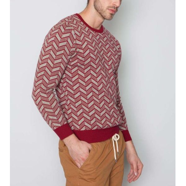 Half Wool / Cotton Double Layer Sweater , Jacquard Winter Pullover Sweaters