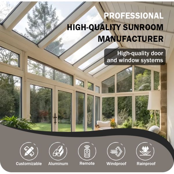 Aluminium Retractable Conservatory Solarium  Conservatory Sunroom Window Making Materials Laminated Impact-Resistant Outdoor
